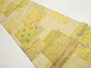 色紙に向かい鳥・華紋・花唐草模様織出し袋帯